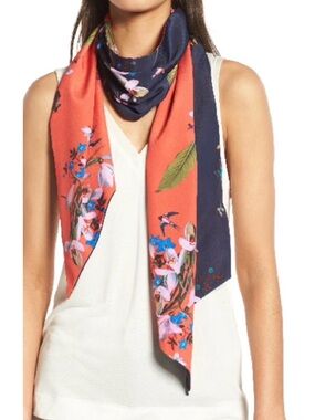 Ted baker floral Two-Tone Coral and Navy Scarf